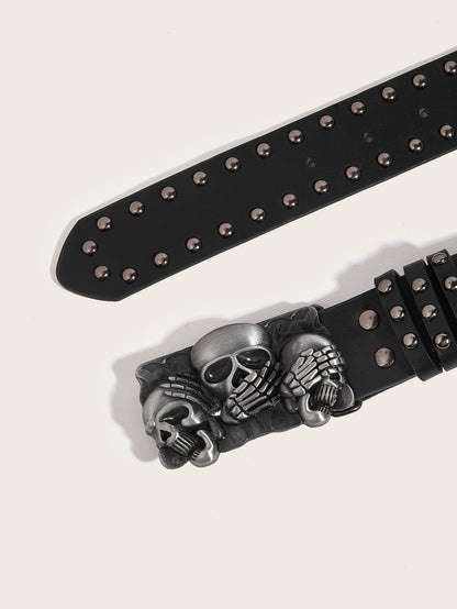 Exaggerated Punk Skull PU Leather Alloy Women's Leather Belts