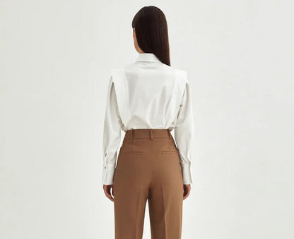 Women’s Elegant White Shirt – Solid Color Long Sleeve Button Down Blouse