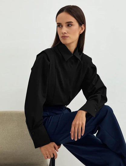 Women’s Elegant White Shirt – Solid Color Long Sleeve Button Down Blouse