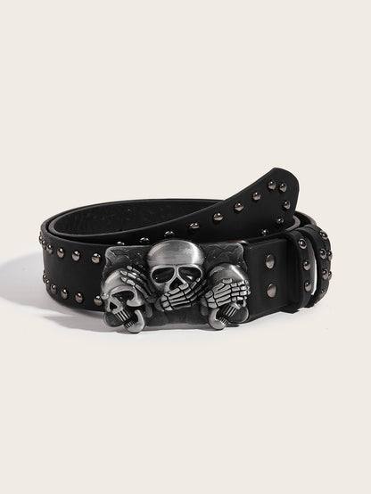 Exaggerated Punk Skull PU Leather Alloy Women's Leather Belts