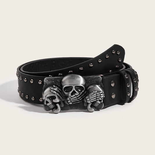 Exaggerated Punk Skull PU Leather Alloy Women's Leather Belts