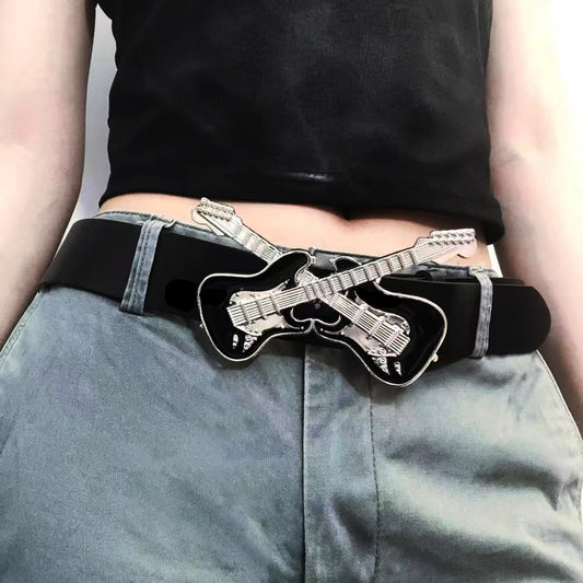 Streetwear Guitar Pu Leather Alloy Women's Leather Belts