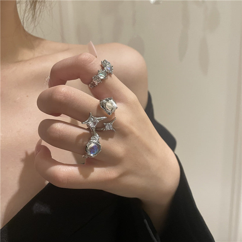 Y2K Star & Rose Crystal Ring