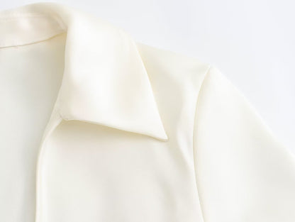 Women’s Satin Tie Front Blouse – Elegant Solid Color Long Sleeve top