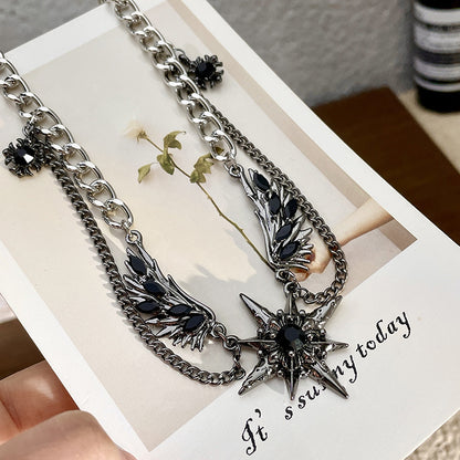Gothic Star & Wing Chain Choker – Black Gemstone Punk Necklace