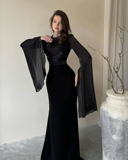Women's Elegant White Maxi Dress – Long Sleeve Draped Cape Gown for Evening & Formal Occasions