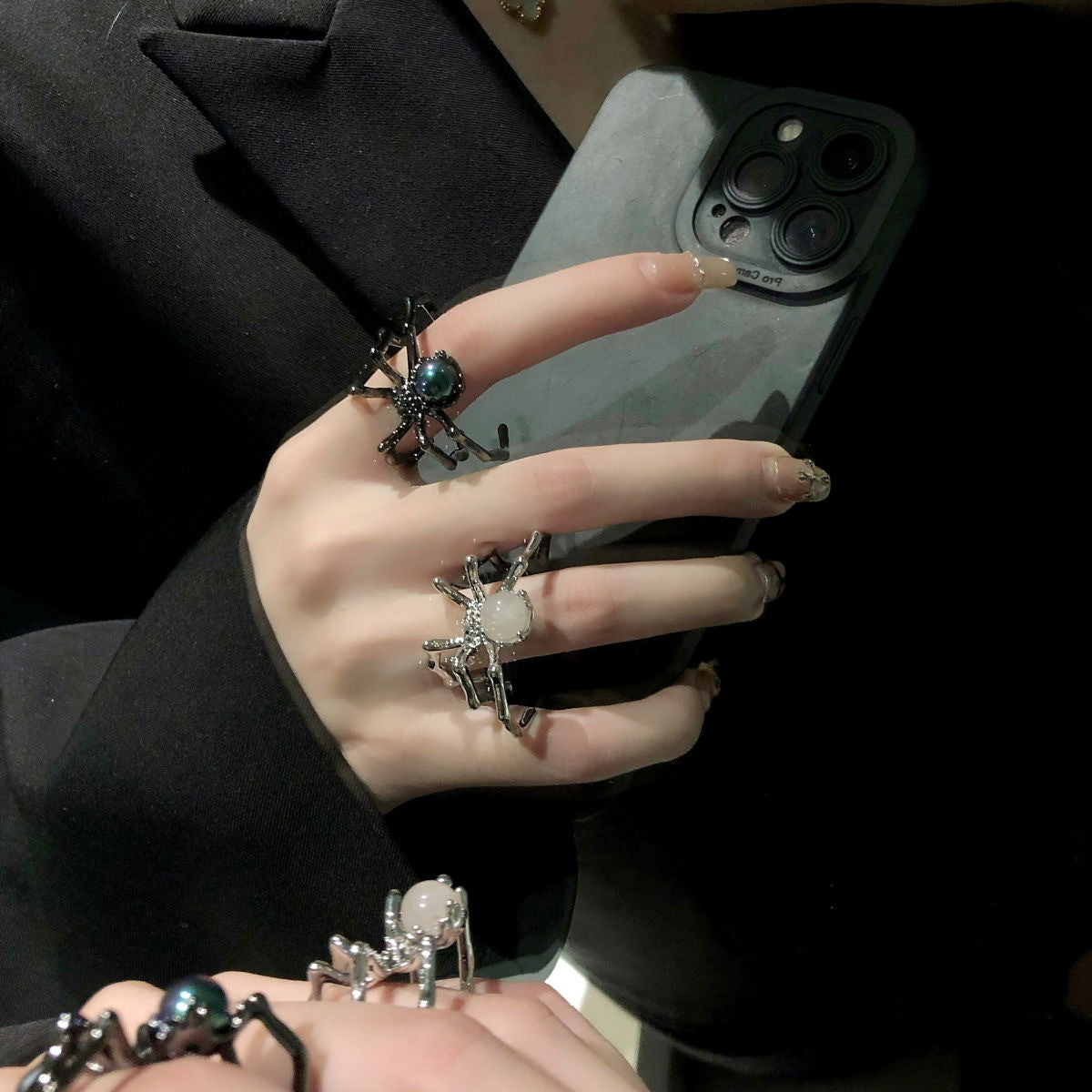 Gothic Retro Spider Moonstone Ring