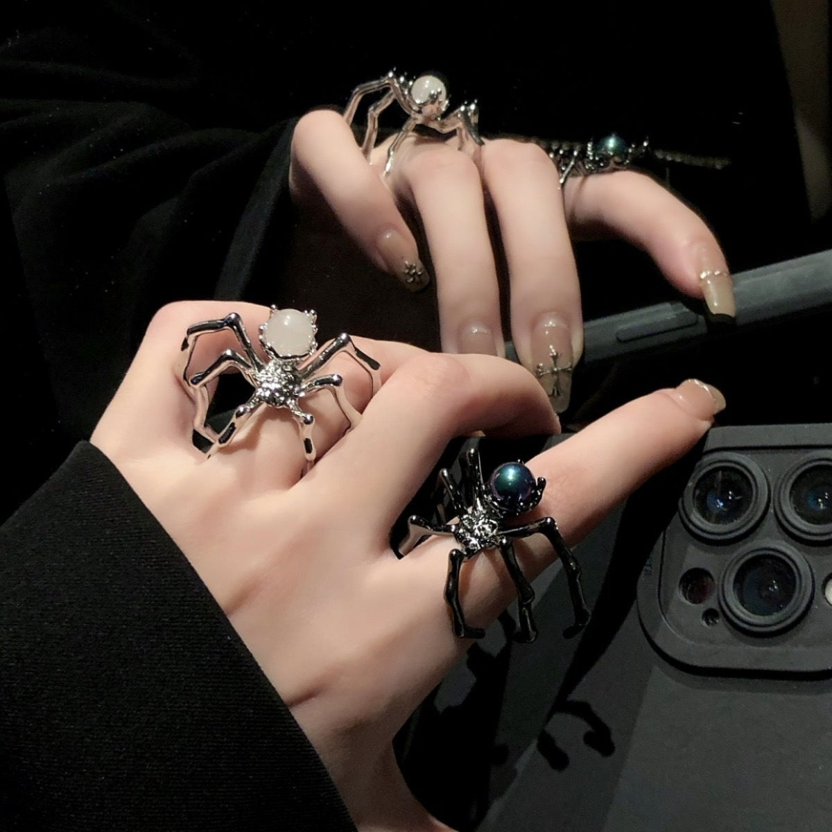 Gothic Retro Spider Moonstone Ring