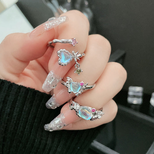 Lady Heart Bow Knot Ring – Inlay Artificial Gemstone Open Design