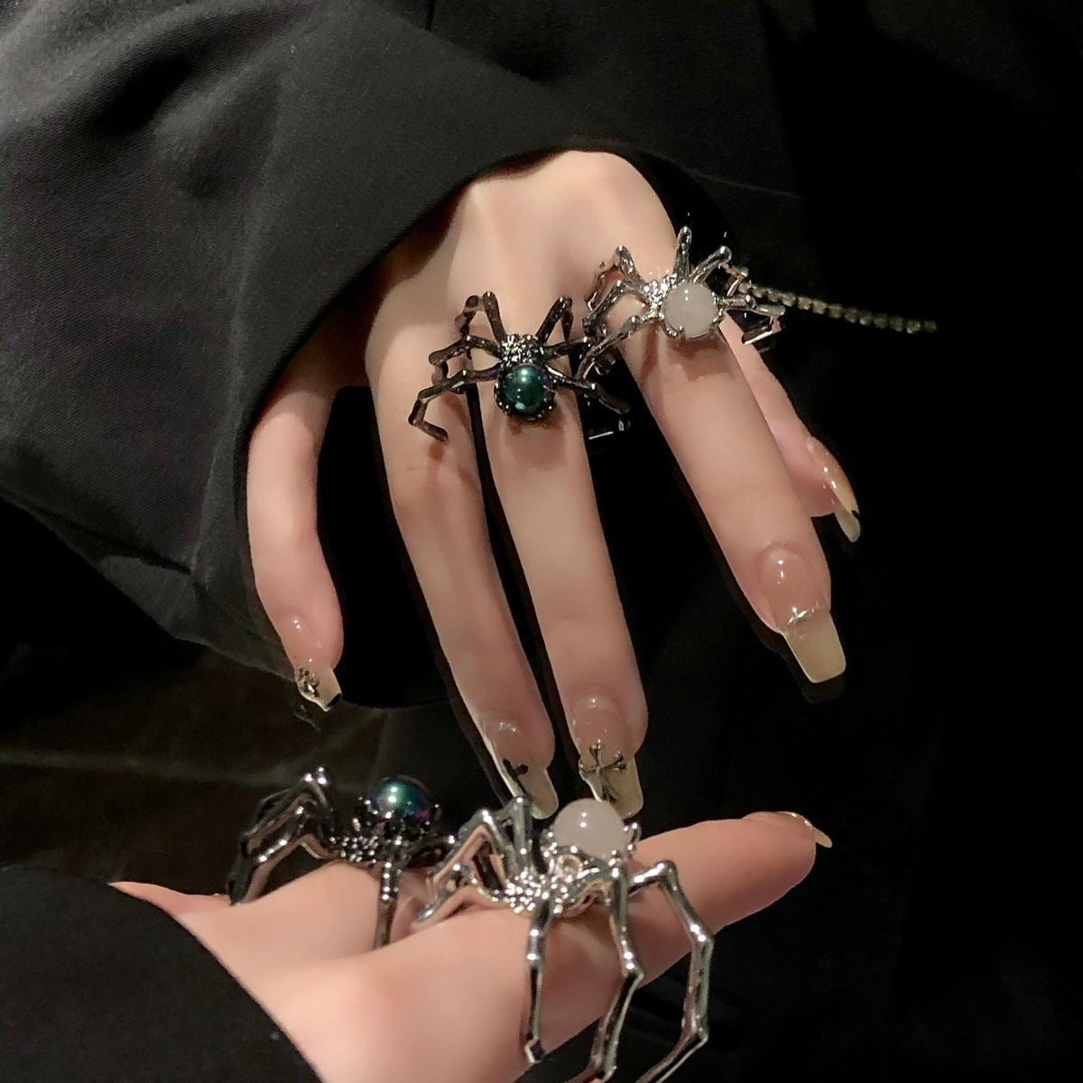 Gothic Retro Spider Moonstone Ring