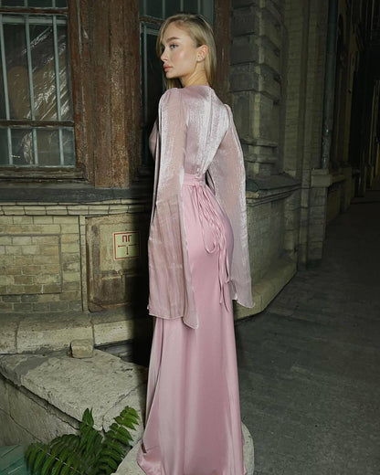 Women's Elegant White Maxi Dress – Long Sleeve Draped Cape Gown for Evening & Formal Occasions