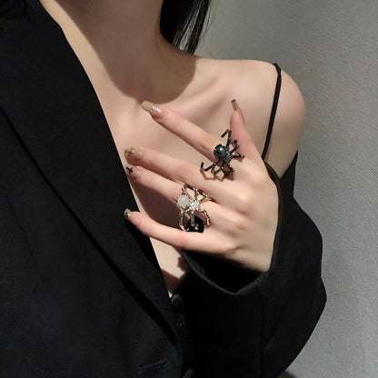 Gothic Retro Spider Moonstone Ring