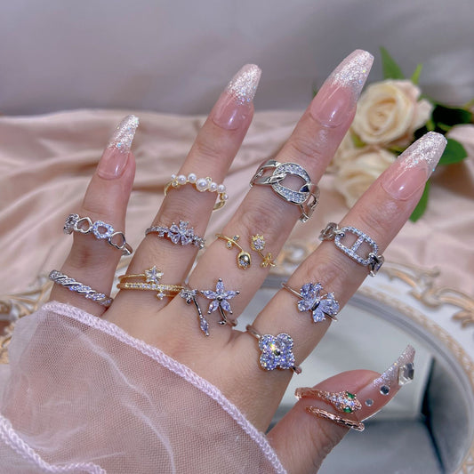 Elegant Heart, Bow & Flower Rings – Adjustable Open Zircon Jewelry