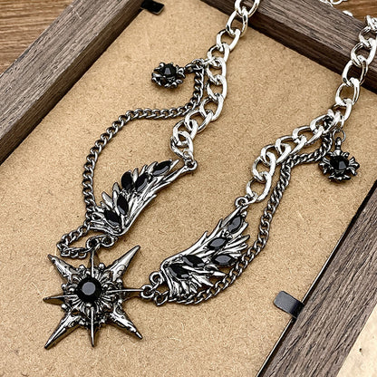 Gothic Star & Wing Chain Choker – Black Gemstone Punk Necklace