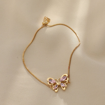 Crystal Butterfly Charm Bracelet – Adjustable Gold & Silver Elegant Jewelry