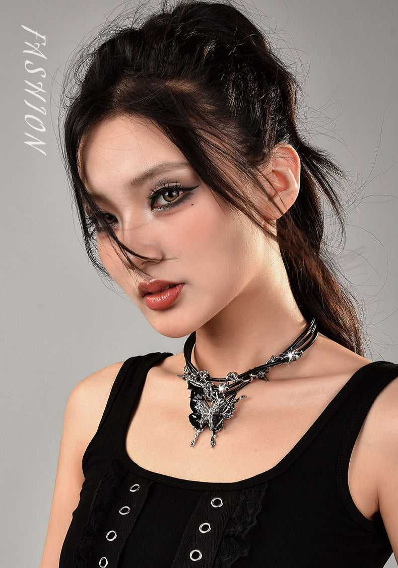 Gothic Punk Choker Set – Spiked Chain with Butterfly & Star Pendants