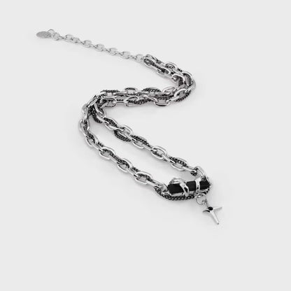 Dark Forge Necklace – Silver Chain & Cross Pendant(Code: ZX#198)