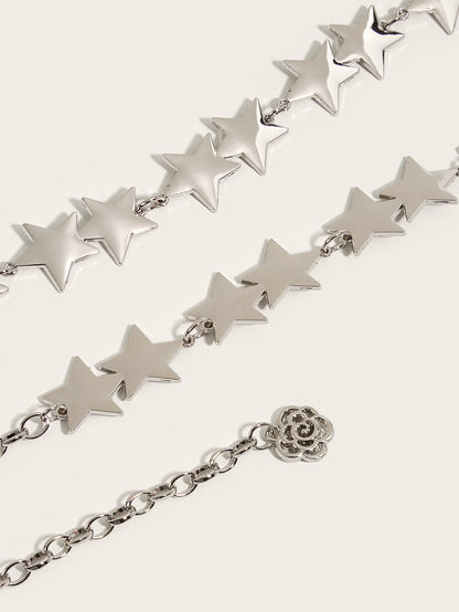 Star Waist Chain – IG Style Silver Alloy Belly Chain with Linked Star Charms