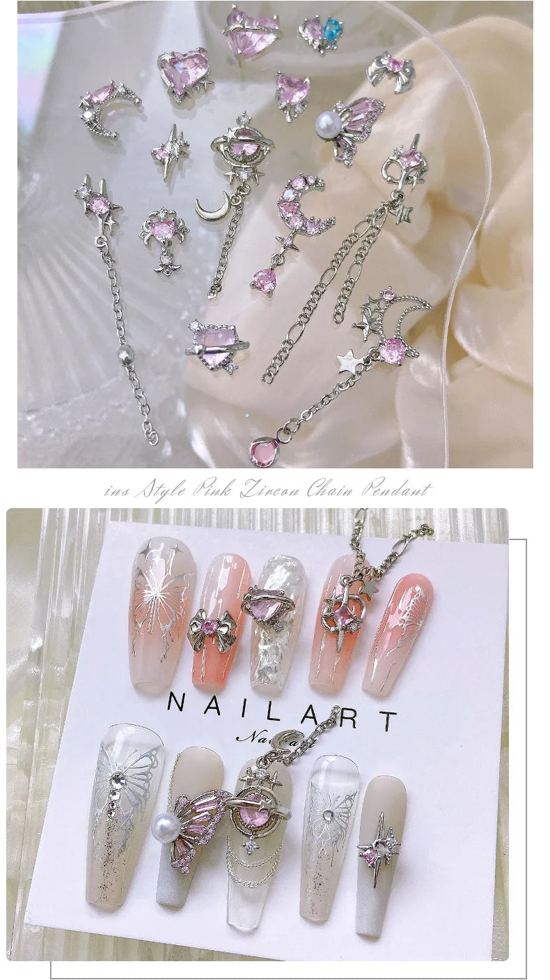 Delicate Pink Crystal Nail Charms (Code-ZX#409)