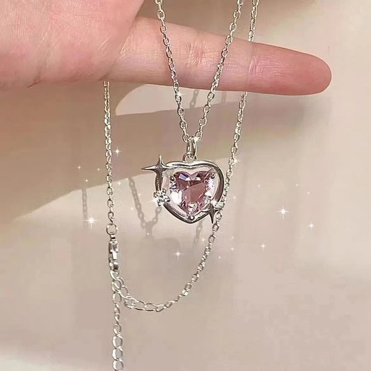 Peach Galaxy Necklace Niche Design Love Crystal Pendant Beautiful Girl Collar Chain For Best Friend Girlfriend