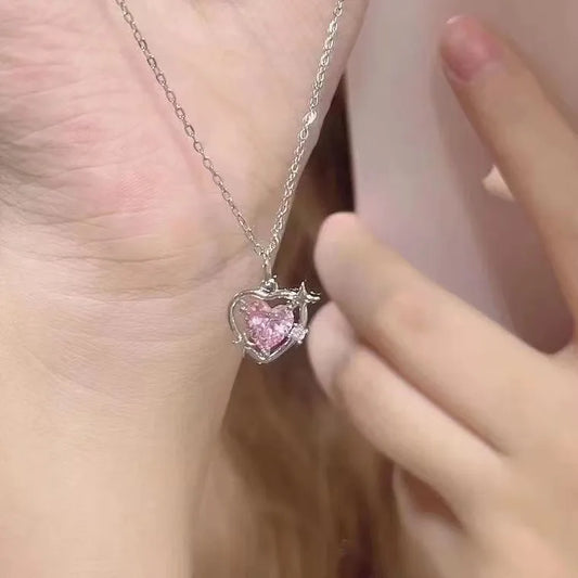 Peach Galaxy Necklace Niche Design Love Crystal Pendant Beautiful Girl Collar Chain For Best Friend Girlfriend