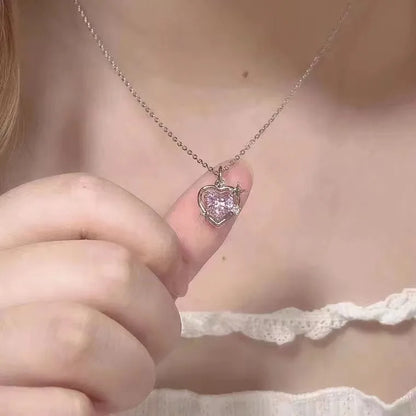 Peach Galaxy Necklace Niche Design Love Crystal Pendant Beautiful Girl Collar Chain For Best Friend Girlfriend