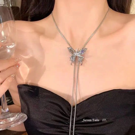 Evening Style Pearl Butterfly Diamond Necklace
