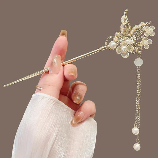 Golden Pearl Butterfly Hairpin (Code-ZX#478)