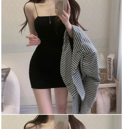 Women's Sexy Solid Color Spaghetti Strap Bodycon Mini Dress – Summer Stretch Slim Fit