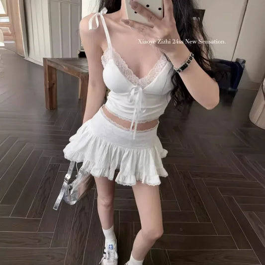 Women's Sexy Lace Splice Crop Top – Butterfly Knot Strap Vest, Sleeveless Wrap Chest