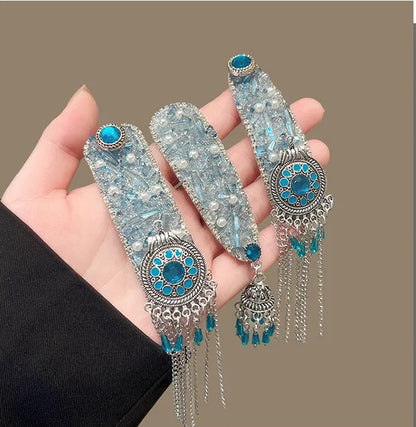 Blue Crystal Beaded Hair Clip (Code-ZX#474)