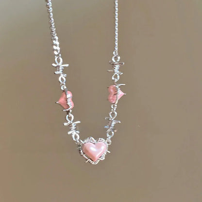 Sweet Cool Thorns Love Pendant with Pearls | Y2K Light Luxury Women’s Clavicle Chain