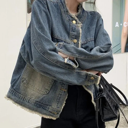 Retro Blue Short Denim Jacket (Code-ZX#390)