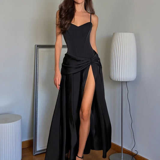 Sexy Strapless European-Style Bodycon Gown – Open Split Long Dress, Sleeveless, Pure Color, Autumn Fashion