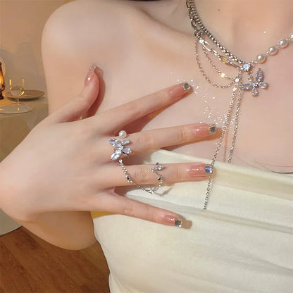 Silver Sparkle Fairy necklace & ring (Code-ZX#11)