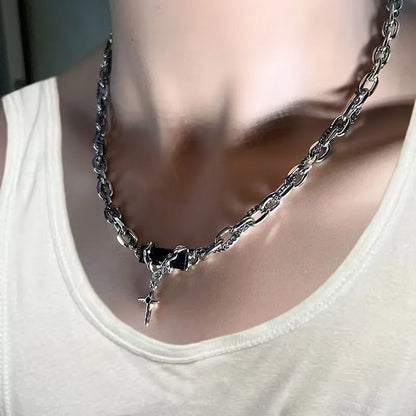 Dark Forge Necklace – Silver Chain & Cross Pendant(Code: ZX#198)