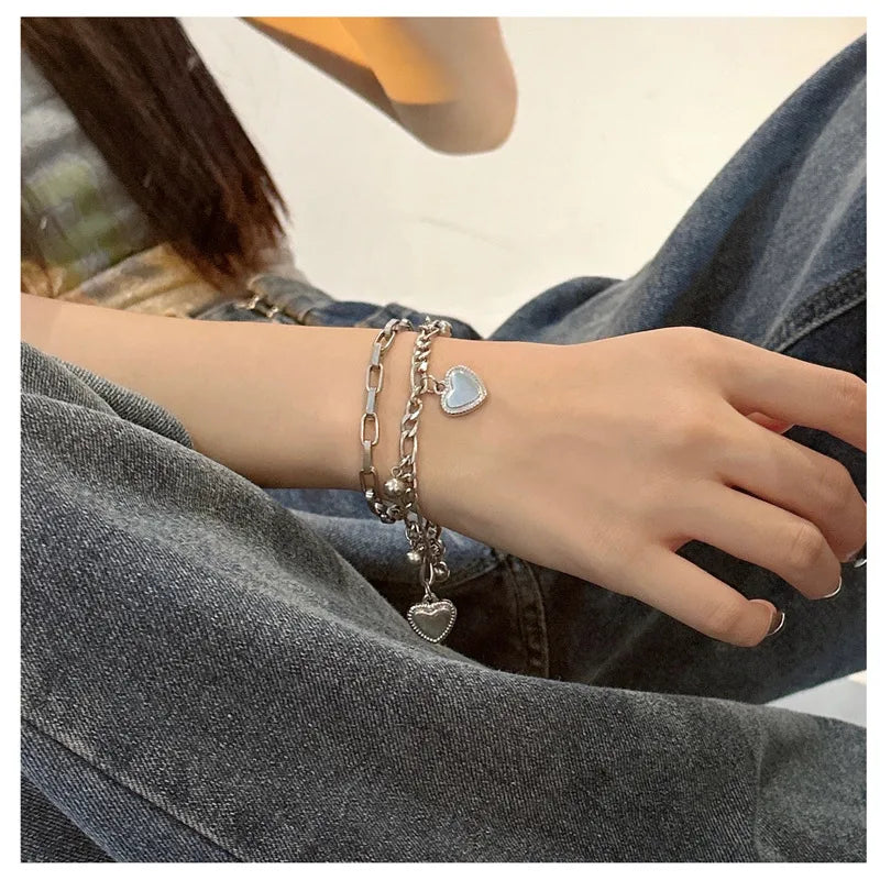Dual Charm Heart Chain Bracelet (Code: ZX#620)