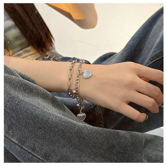 Dual Charm Heart Chain Bracelet (Code: ZX#620)