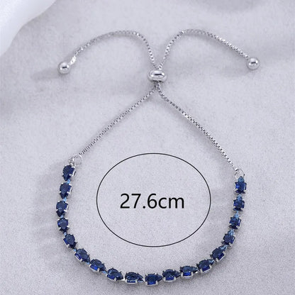 Royal Blue Zircon Tennis Bracelet – Elegant Silver Square-Cut Jewelry