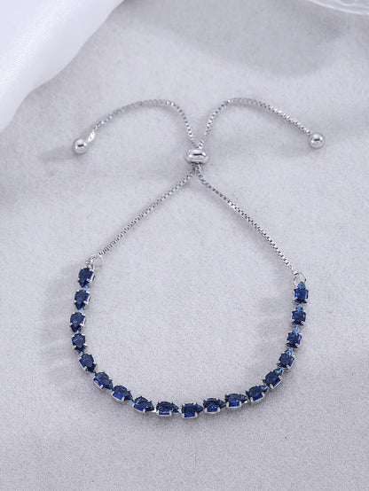 Royal Blue Zircon Tennis Bracelet – Elegant Silver Square-Cut Jewelry