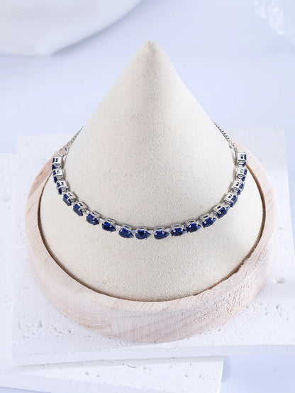 Royal Blue Zircon Tennis Bracelet – Elegant Silver Square-Cut Jewelry