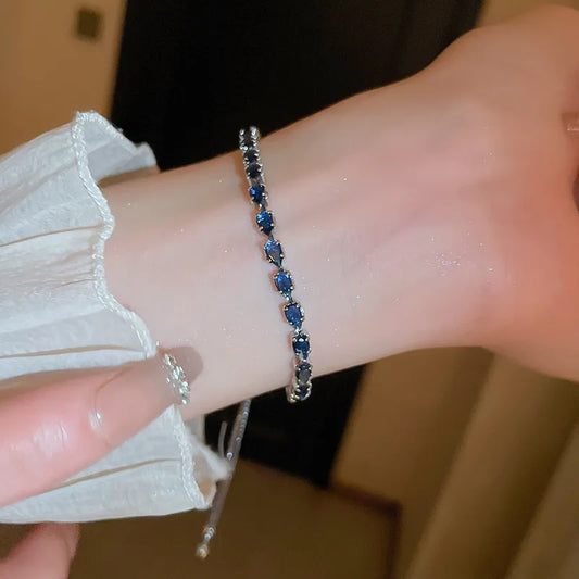 Royal Blue Zircon Tennis Bracelet – Elegant Silver Square-Cut Jewelry
