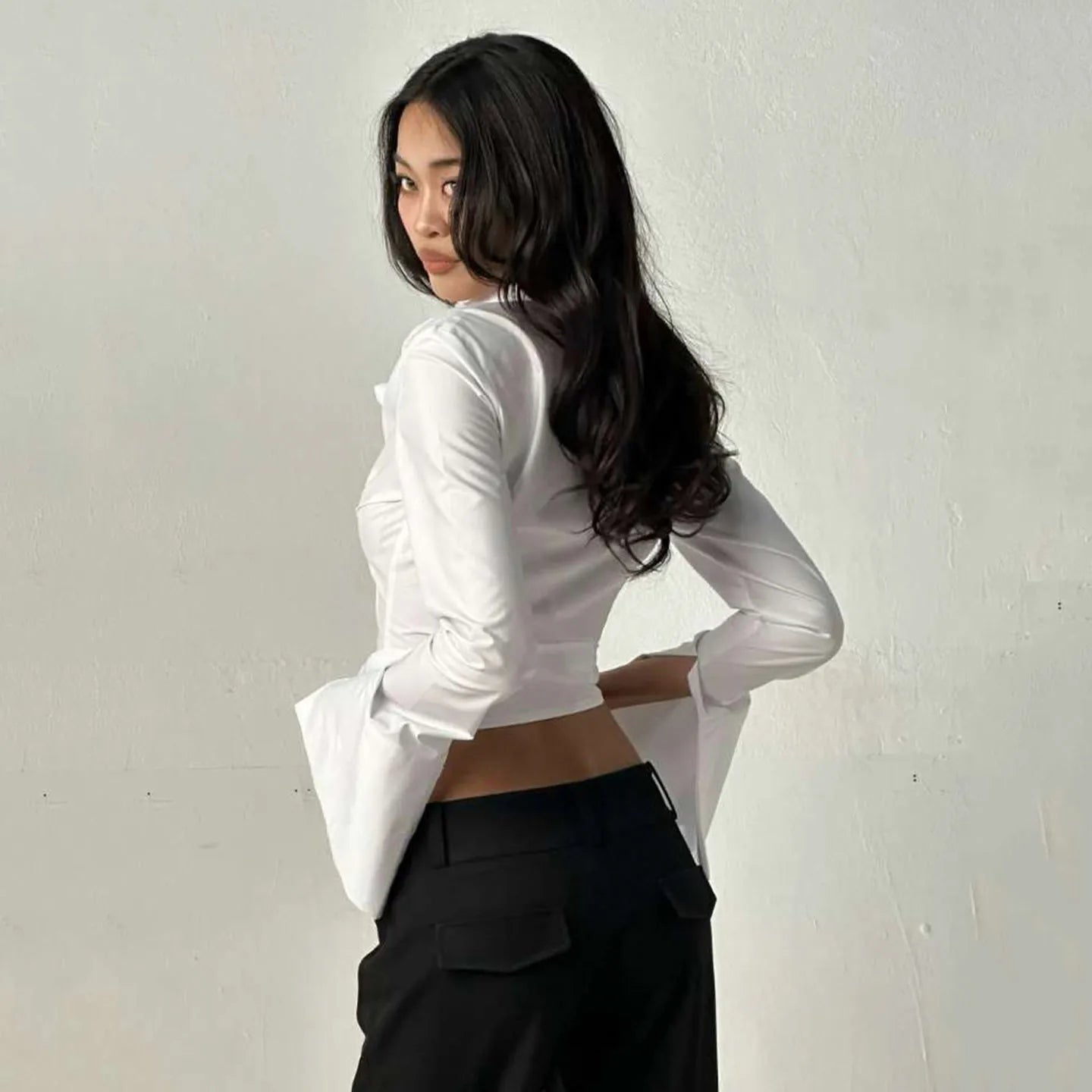 Women’s Slim Fit Button Down Shirt – Elegant Long Sleeve Solid Color Style Blouse