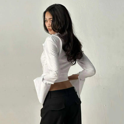 Women’s Slim Fit Button Down Shirt – Elegant Long Sleeve Solid Color Style Blouse