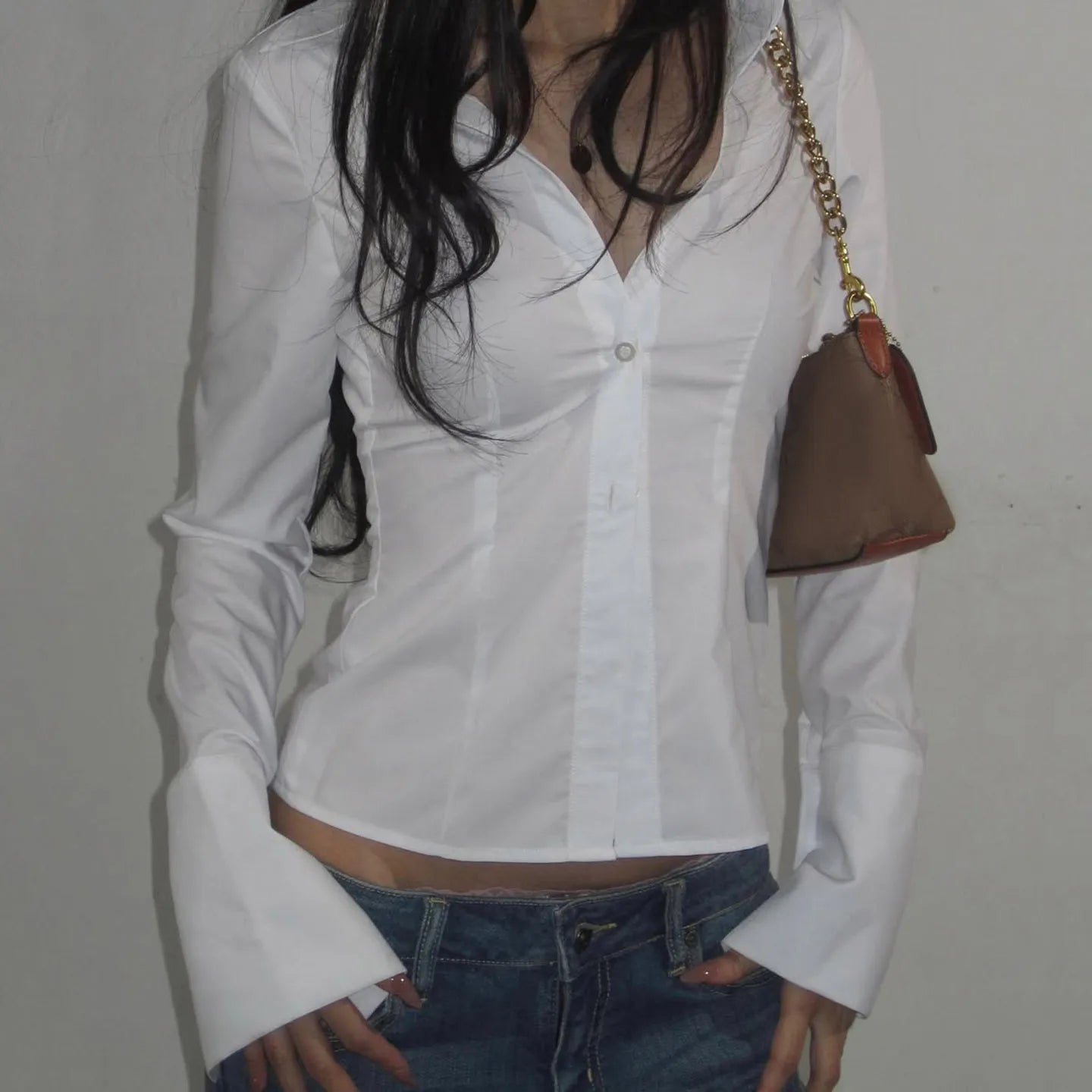 Women’s Slim Fit Button Down Shirt – Elegant Long Sleeve Solid Color Style Blouse