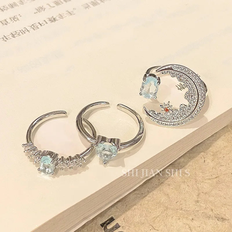 Aquamarine Sparkle Crystal Open Ring (Product Code: ZX#656) 💎