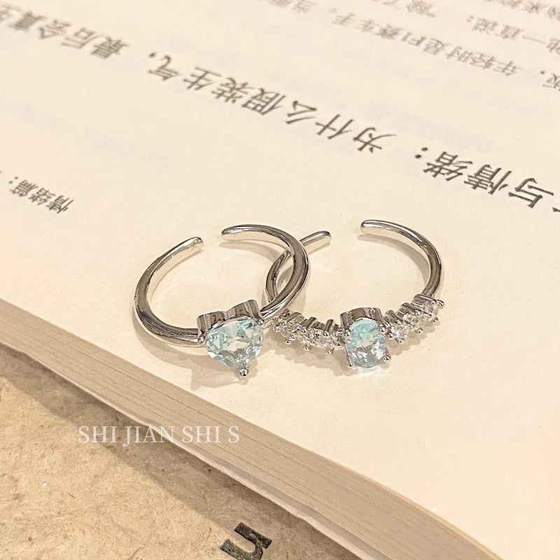 Aquamarine Sparkle Crystal Open Ring (Product Code: ZX#656) 💎