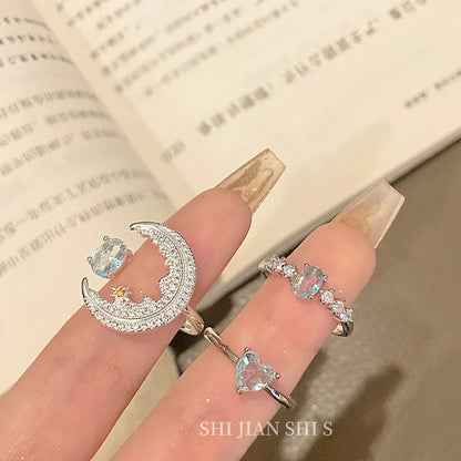 Aquamarine Sparkle Crystal Open Ring (Product Code: ZX#656) 💎