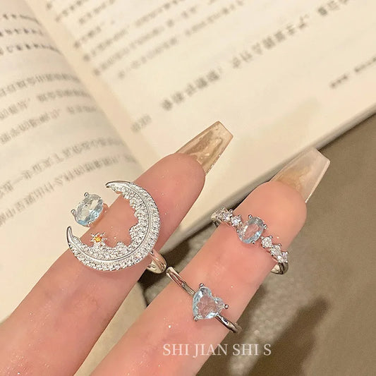 Aquamarine Sparkle Crystal Open Ring (Product Code: ZX#656) 💎