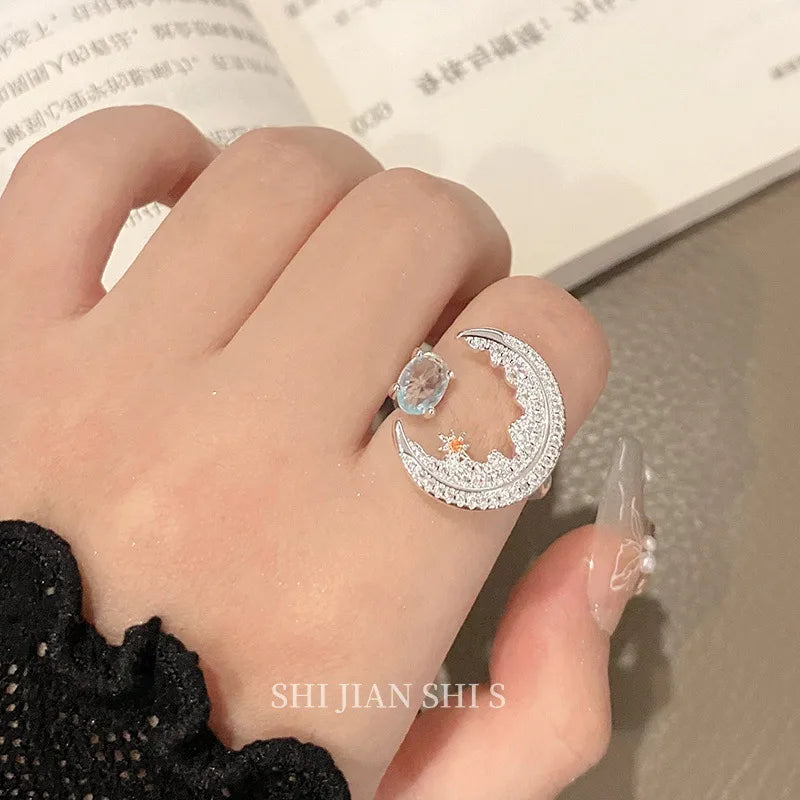 Aquamarine Sparkle Crystal Open Ring (Product Code: ZX#656) 💎